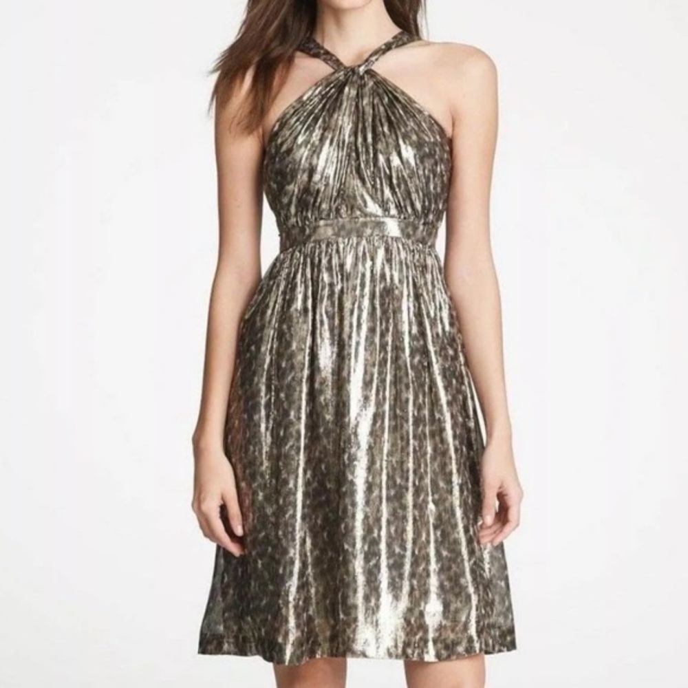 NWT $325 J.Crew Collection Silk Metallic Halter Dress Leopard Print Sz 0 Party